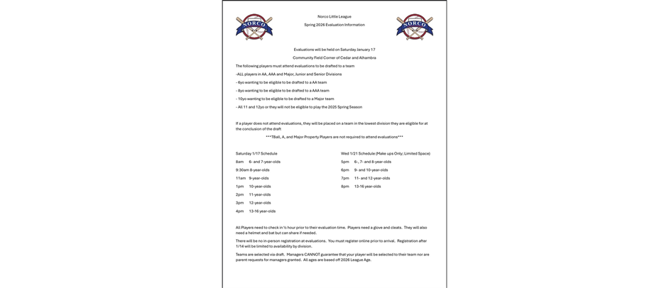 Spring 2026 Evaluations Schedule